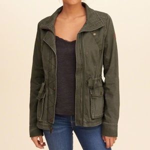 Hollister Olive Twill Utility Shirt Jacket
